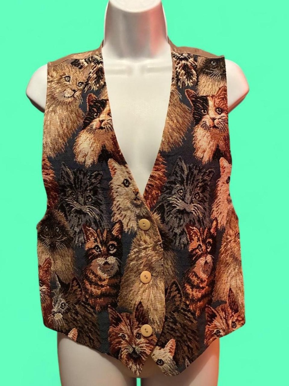 Vintage 90s all over kitty cat tapestry vest.